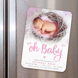 Oh Baby Sweet Chic Modern Pink Girl Birth Foto Magnet