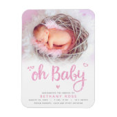 Oh Baby Sweet Chic Modern Pink Girl Birth Foto Magnet (Vertikal)