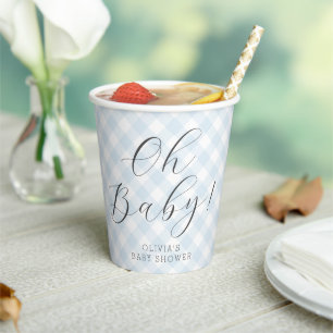 Oh, Baby! Sweet Light Blue Gingham Baby Dusche Pappbecher