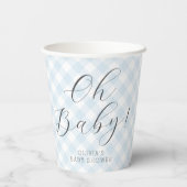 Oh Baby! Sweet Light Blue Gingham Baby Shower Pappbecher (Rückseite)