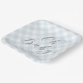 Oh Baby! Sweet Light Blue Gingham Baby Shower Pappteller (Gewinkelt)