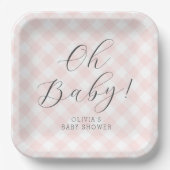 Oh, Baby! Sweet Light Pink Gingham Baby Shower Pappteller (Vorderseite)