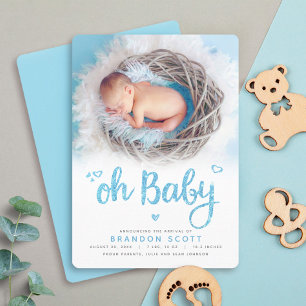Oh Baby Sweet Modern Niedlich Blue Boy Birth Foto Ankündigung
