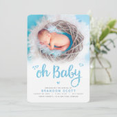 Oh Baby Sweet Modern Niedlich Blue Boy Birth Foto Ankündigung (Stehend Vorderseite)