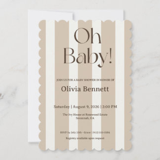 Oh Baby Taupe Streifen Baby Shower Einladung