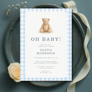 Oh Baby Teddy Bär Gingham Baby Shower Einladung