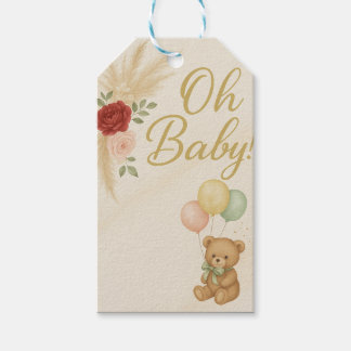 Oh Baby! Teddy Bear & Pampas Floral Baby Shower Geschenkanhänger