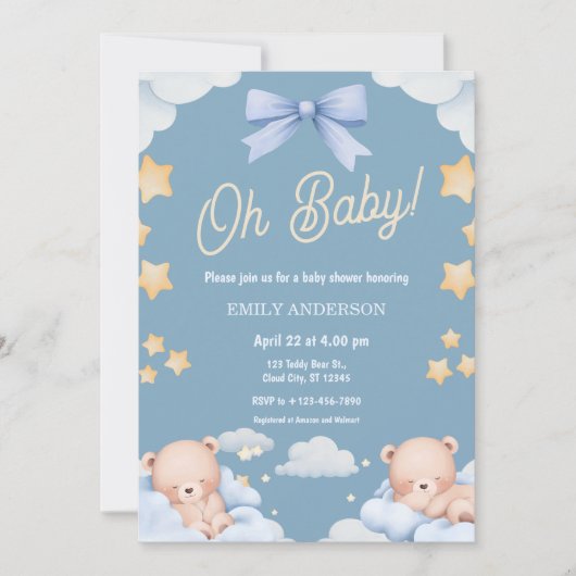 Oh Baby Teddy Bear Twinkle Little Star Baby Shower Einladung (Vorderseite)