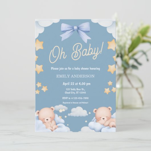 Oh Baby Teddy Bear Twinkle Little Star Baby Shower Einladung (Stehend Vorderseite)