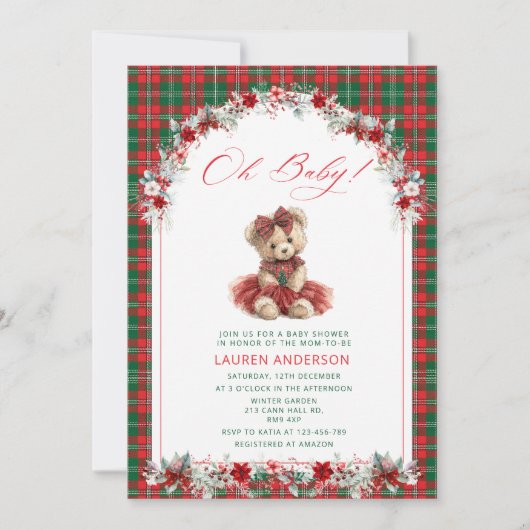 Oh Baby Teddy Bear Weihnachtsdusche Einladung (Vorderseite)