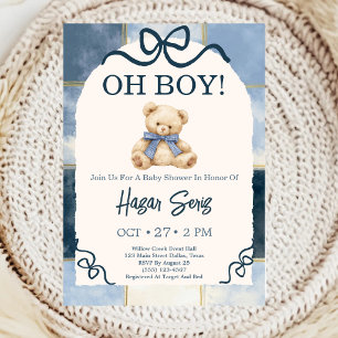 Oh Baby Teddybär Blau Baby Shower Einladung