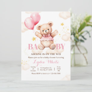 Oh Baby Teddybär Mit Ballon Mädchen Baby-Party Einladung
