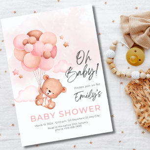 Oh Baby Teddybär Mit Luftballon Mädchen Baby Showe Einladung