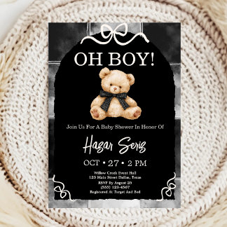 Oh Baby Teddybär Schwarz-Weiß-Baby-Party Einladung