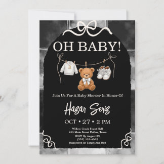 Oh Baby Teddybär Schwarz-Weiß-Baby-Party Einladung