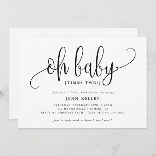 Oh Baby Times Two, Twins Calligraphy Baby Shower Einladung