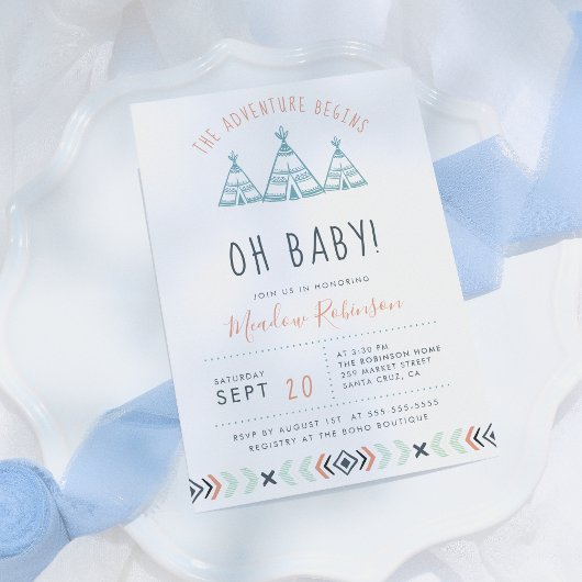 Oh Baby Tribal TeePee Adventure Begins Baby Shower Einladung