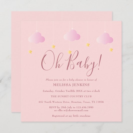 Oh Baby Twinkle Twinkle Pink Baby Dusche Einladung (Vorne/Hinten)