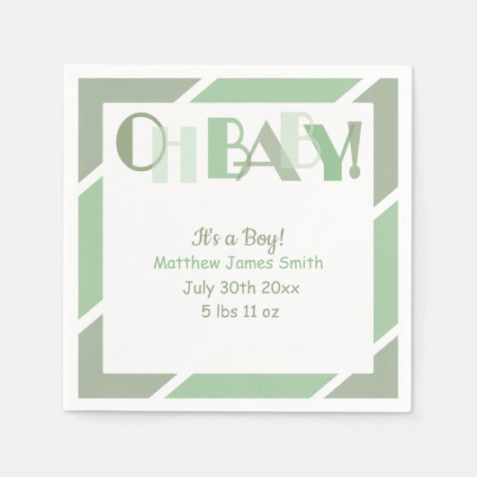 Oh Baby Typografie Green Modern Baby Shower Serviette (Vorderseite)