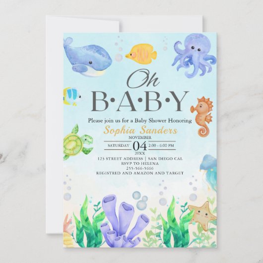 Oh Baby Under Sea Baby Shower Einladung (Vorderseite)