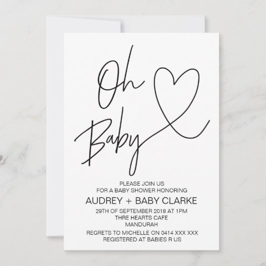 Oh Baby - Unisex Baby Dusche Einladung (Vorderseite)