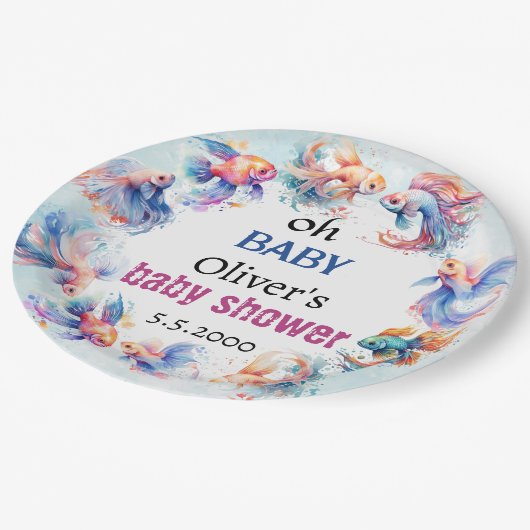 Oh Baby unter dem Meer fischt Babydusche Pappteller (Schrägansicht)