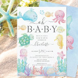 Oh Baby unter der Sea Baby Dusche Einladung<br><div class="desc">Das Babyseydesign ist unter dem Motto "Sea baby" mit rosa Tintenfisch,  Wal,  Meeresschildkröte,  Gelee,  Krabbe,  Meerpferd und Set auf weißem Grund erbaut. Ideal für die Sommerdusche des Meeres für ein kleines Mädchen.</div>