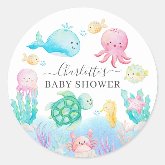 Oh Baby unter der Sea Baby Dusche Runder Aufkleber (Vorderseite)