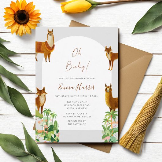 Oh Baby Vintag Wüste Lama Coyoute Babydusche Einladung