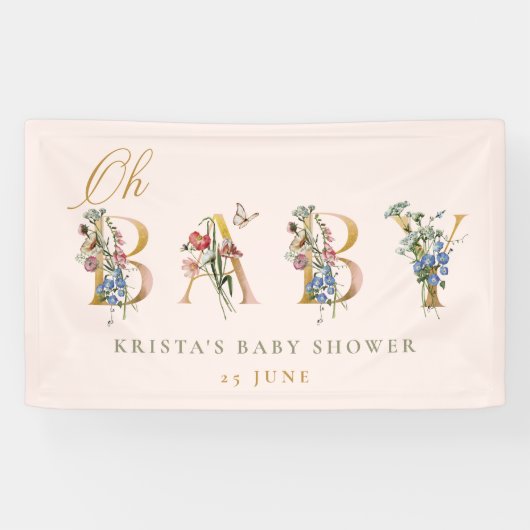 Oh Baby Vintage Wildblume Blush Baby Dusche Banner (Horizontal)