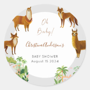 Oh Baby Vintage Wüstenlama Kojoten-Baby-Party Runder Aufkleber
