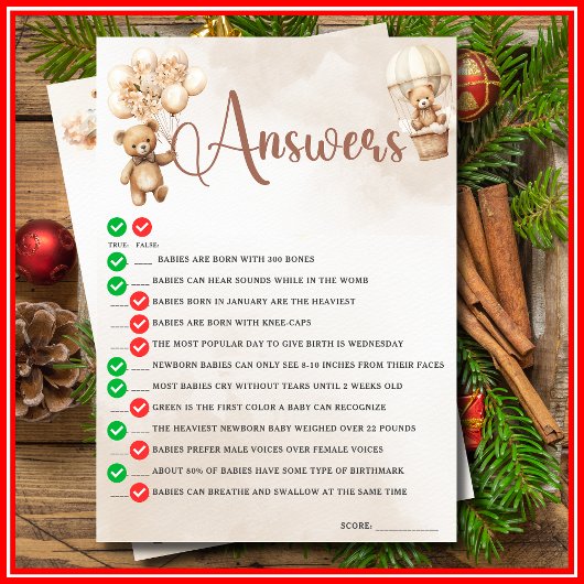 OH BABY WAHRE ODER FALSE Baby Dusche Spiel Niedlic Einladung