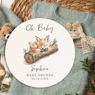 Oh Baby Warm Beige Wald Fuchs Baby Shower Runder Aufkleber