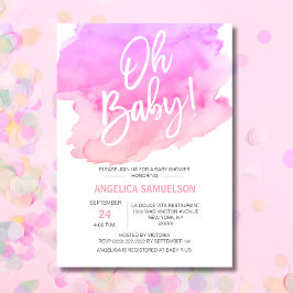 OH BABY! Wasserfarbe Pfirsich Pink Lila Babydusche Einladung
