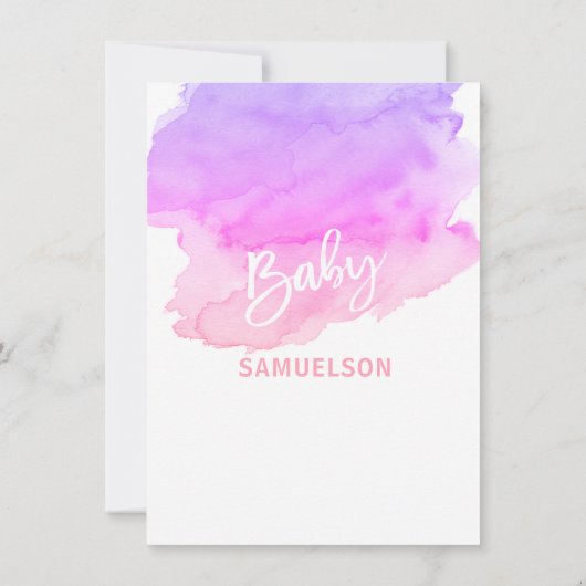 OH BABY! Wasserfarbe Pfirsich Pink Lila Babydusche Einladung (Rückseite)