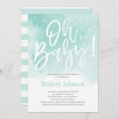 Oh Baby Watercolor Baby Dusche Einladung Blue (Vorne/Hinten)