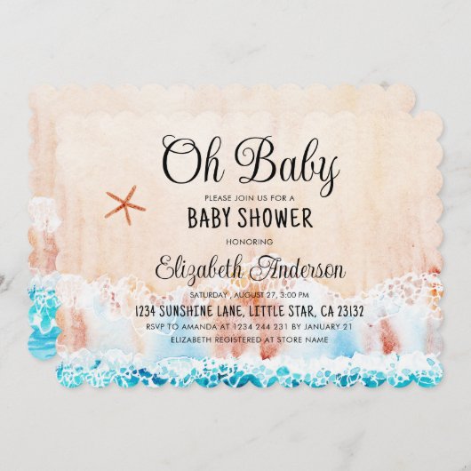 Oh Baby Watercolor Beach Baby Dusche Einladung (Vorne/Hinten)