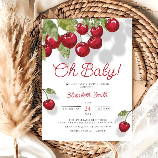 Oh Baby Watercolor Cherry Baby Dusche Einladung