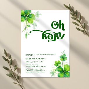 Oh Baby Watercolor Greenery Irish Baby Shower Einladung