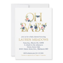 Oh Baby Watercolor Navy & Coral Floral Baby Dusche