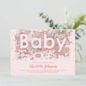 Oh Baby Watercolor Pink Babydusche Einladung (Stehend Vorderseite)