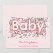 Oh Baby Watercolor Pink Babydusche Einladung (Vorne/Hinten)