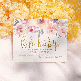 Oh Baby Watercolor Rose Greenerity Gold Baby Dusch Einladungspostkarte