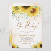 Oh Baby Watercolor Sonnenblumendusche Einladung (Vorne/Hinten)