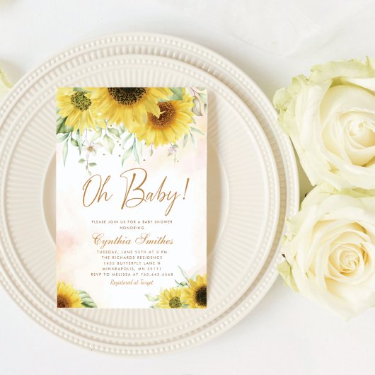 Oh Baby Watercolor Sonnenblumendusche Einladung