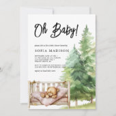 Oh Baby Watercolor Woodland Teddy Bear Babydusche Einladung (Vorderseite)