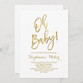 Oh Baby weiß und goldene Babydusche Einladung (Vorne/Hinten)