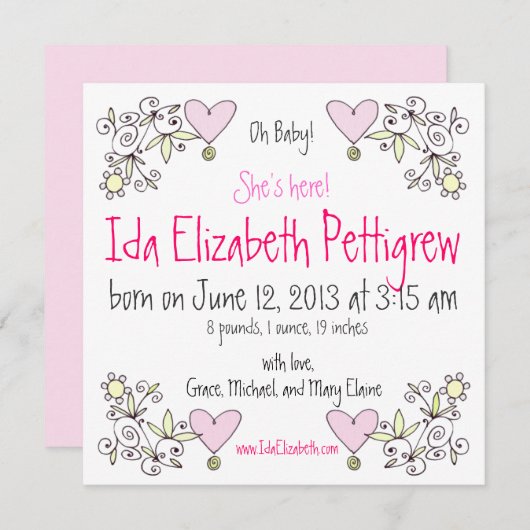 Oh, Baby! Whimsical Springtime Geburtsankündigung Ankündigung (Vorne/Hinten)