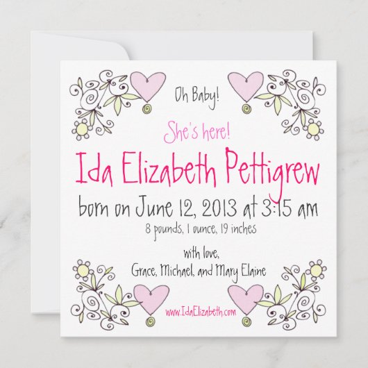 Oh, Baby! Whimsical Springtime Geburtsankündigung Ankündigung (Vorderseite)