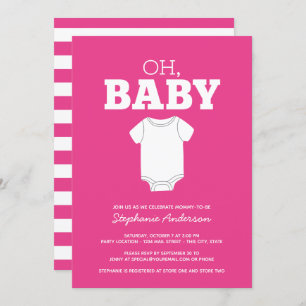 Oh Baby - Whimsical T-Shirt Hot Pink Girl Dusche Einladung